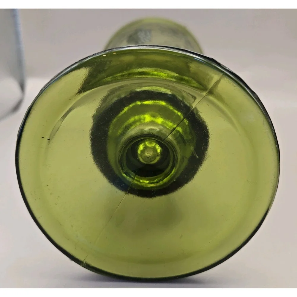 Vintage MCM Vase Green Glass Pedestal‎ Indiana Pressed Depression Glass 70's